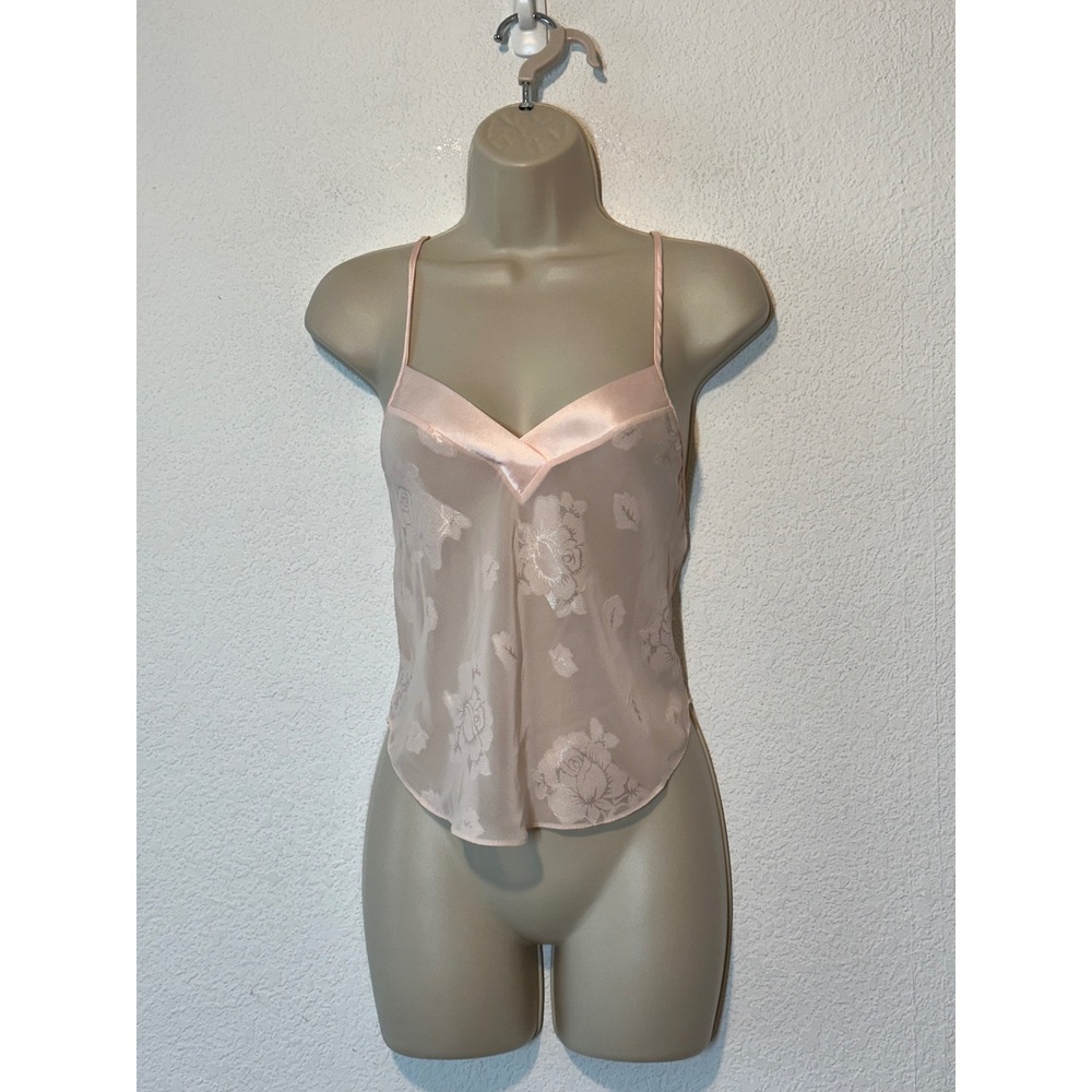 Lucie Ann II Vintage Pink Floral Sheer Chiffon Camisole Satin Trim Top 7255 34